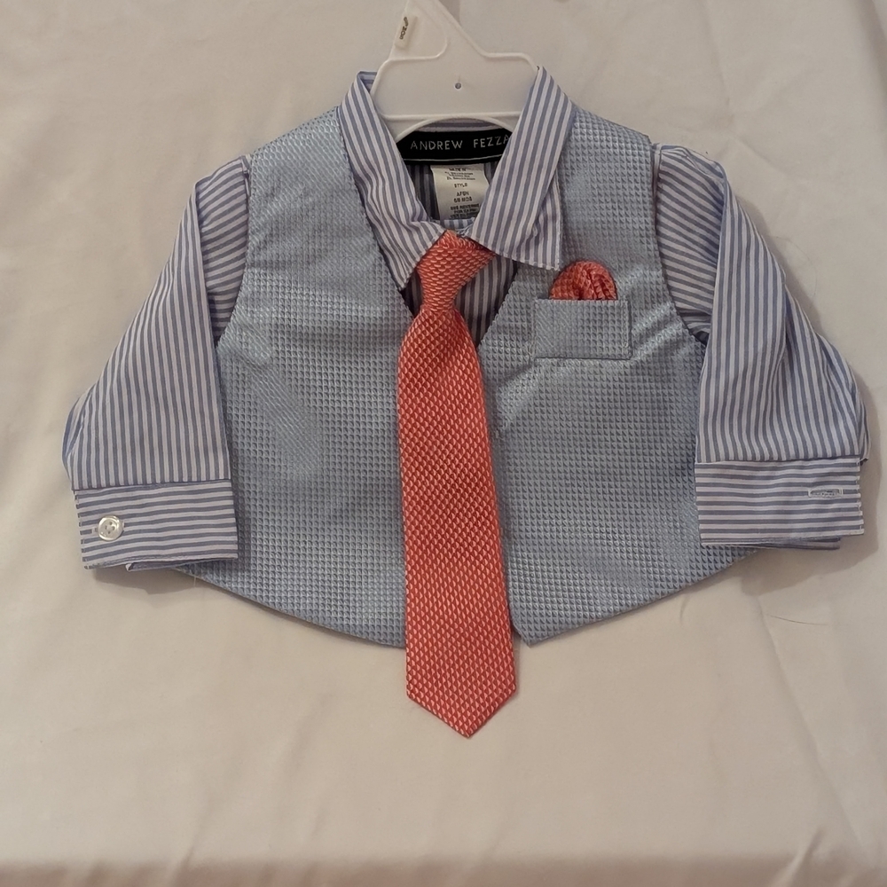 Andrew Fezza Blue and Red Kids Dress Shirt with Tie MISSING PANTS